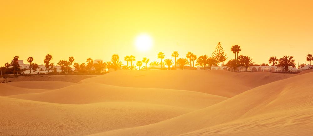 Strand von Playa del Inglés beim Sonnenuntergang